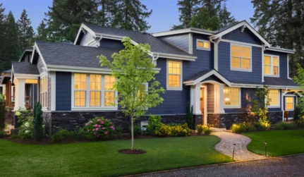 exterior view of a modern house at night